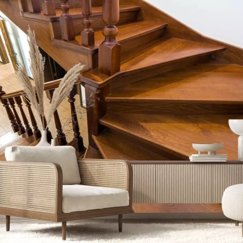 Sticker  Détail gros plan des escaliers en bois marron