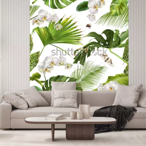 Papier peint  Feuilles et papillons des tropiques