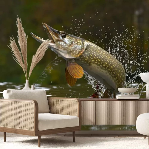 Papier peint  Brochet qui saute hors du lac