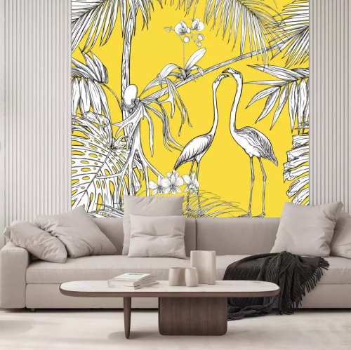 Sticker  Oiseaux blancs et plantes exotiques