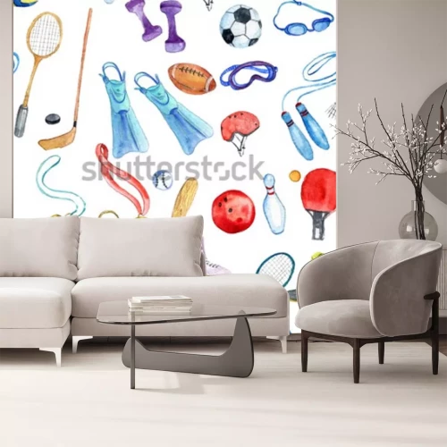 Sticker  aquarelle sport doodle modèle sans couture avec, plan arrière dessiné à la main