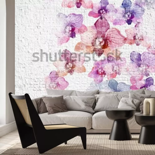 Papier peint  Mur orchidées peintes