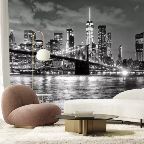 Papier peint  Pont de Brooklyn à New York paysage en noir et blanc