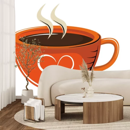 Sticker  Tasse à café orange avec coeur