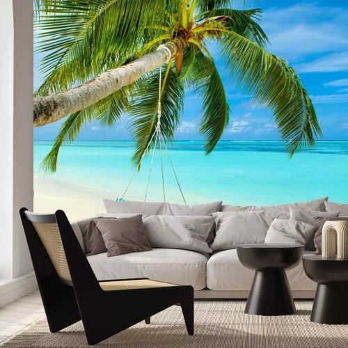 Papier peint  Palmier avec balançoire sur une île