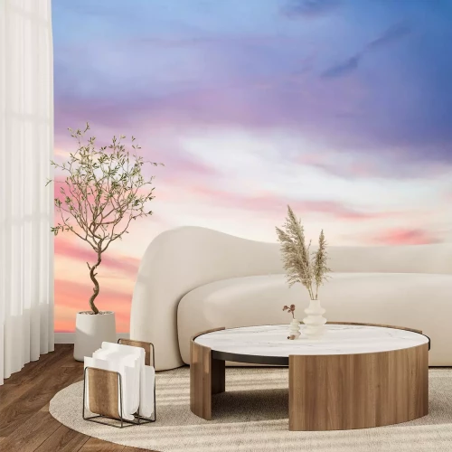 Papier peint  Ciel dans les couleurs rose et bleu. effet de lumière pastel coloré de nuages ​​de coucher de soleil nuage sur le fond de ciel coucher de soleil avec une couleur pastel