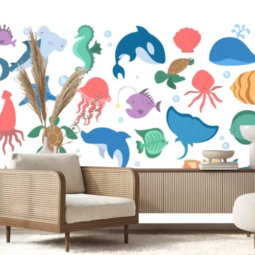 Sticker  Ensemble d'animaux océaniques et marins. Collection de créature aquatique