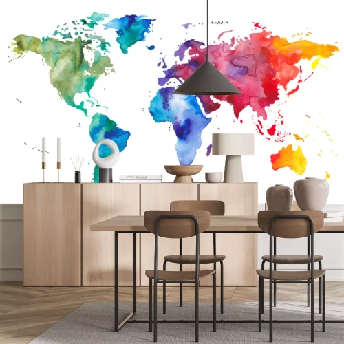 Papier peint  Carte du monde colorée à l'aquarelle