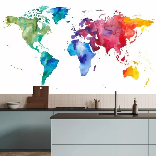 Sticker  Carte du monde colorée à l'aquarelle