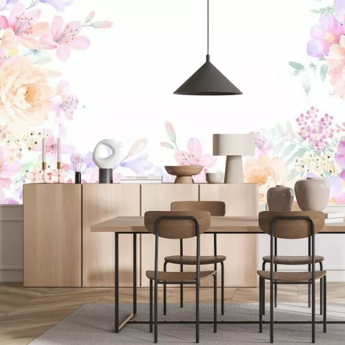 Papier peint  Roses élégantes et fleurs de pivoine