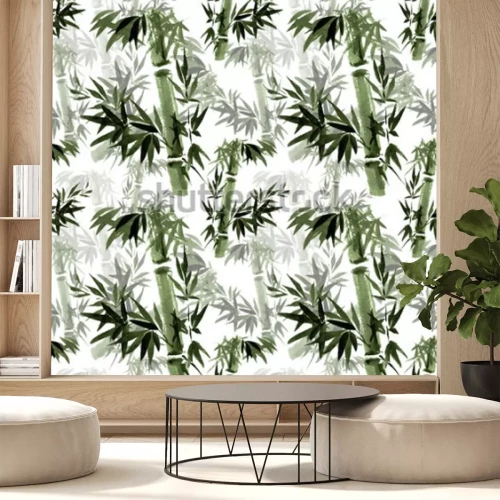 Sticker  Motif floral sans soudure. Le brassage de bambou dans le vent. Art traditionnel oriental, aquarelle, encre, sans pinceau.