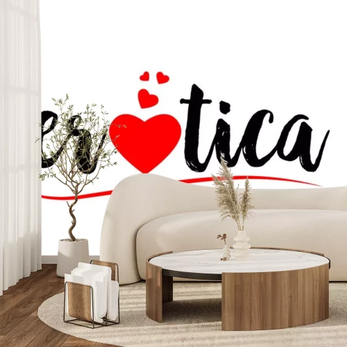 Sticker  erotica mot texte typographie design logo icône avec coeur d'amour rouge