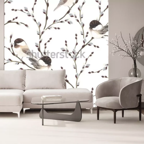 Sticker  Mésanges à tête noire oiseaux, illustration vectorielle sur fond blanc dans un style Aquarelle vintage.