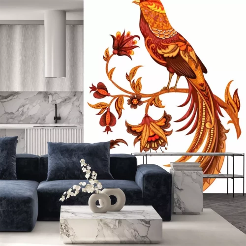 Sticker  Faisan doré. Stylisation de la broderie