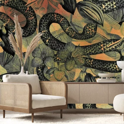 Sticker  Graphiques avec des serpents parmi les feuilles