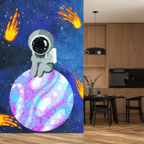 Sticker  Astronaute comète assis sur la planète