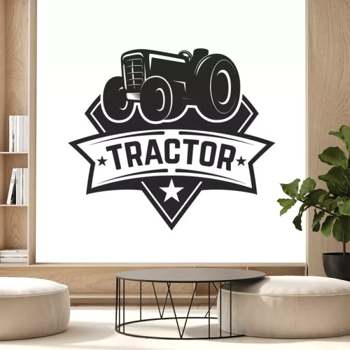 Sticker  emblème de tracteur. Marché des fermiers. Élément de design pour logo, étiquette, signe.