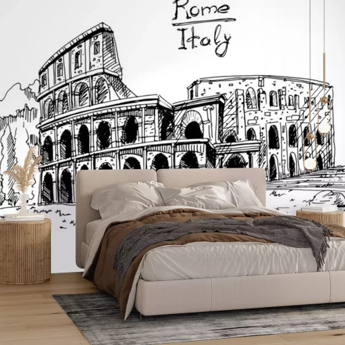 Sticker  Croquis de vecteur du Colisée ou de l'amphithéâtre Flavian, Rome, Italie.