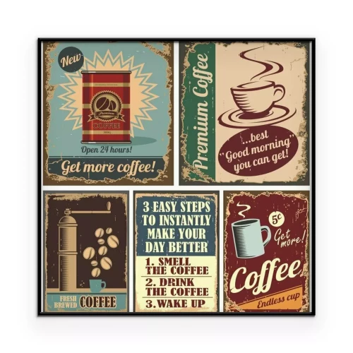 Poster  Illustration vintage avec un motif de café et un cadre décoratif