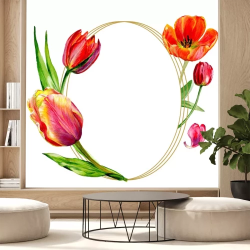 Sticker  Tulipes printanières formant un cadre ovale