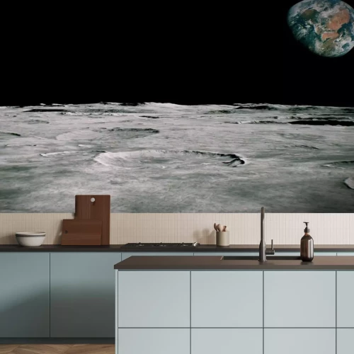 Papier peint  Paysage de la lune avec vue sur la Terre