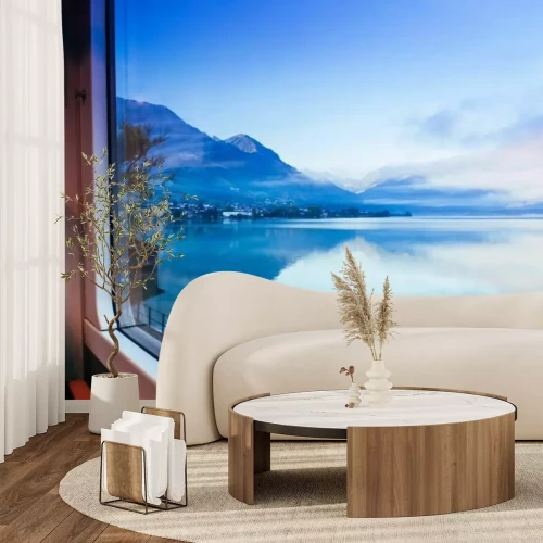 Papier peint  Lac en Suisse vue depuis la fenêtre du train