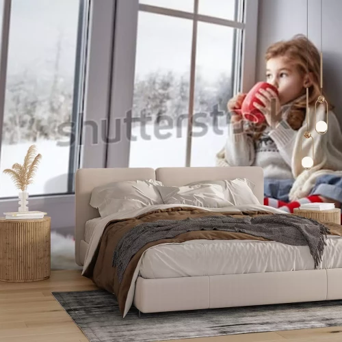 Papier peint  Une enfant avec une tasse près d'une fenêtre