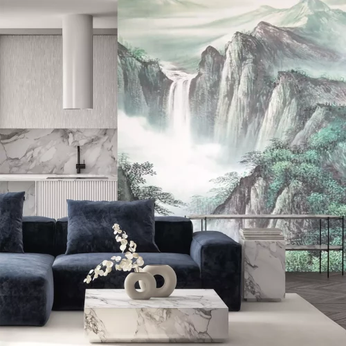 Sticker  Paysage de montagne oriental imitation d'une gravure ancienne