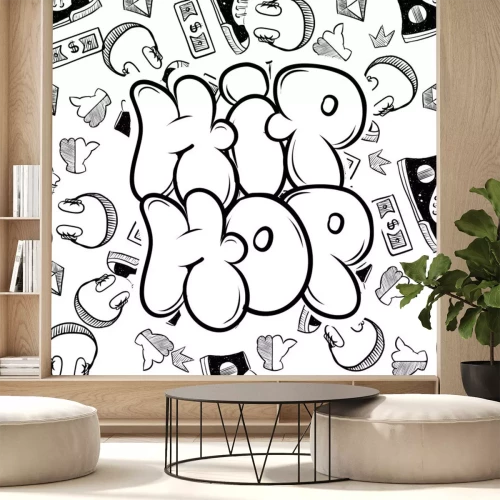 Sticker  illustration de fête de musique hip hop dans le style graffiti, lettrage logo, vecteur. Typographie pour affiche, t-shirt ou autocollants