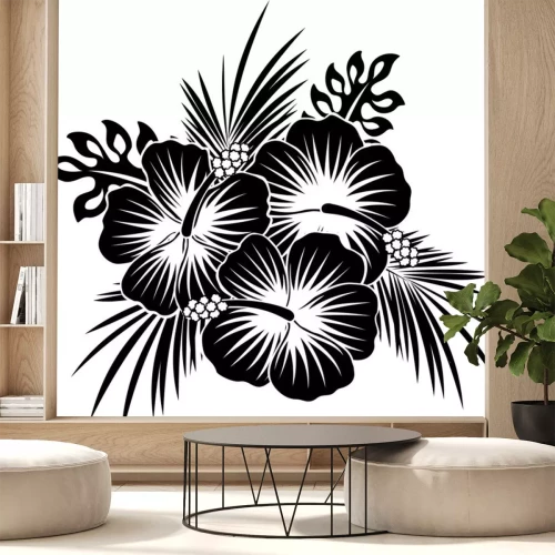 Sticker  Composition floristique de fleurs noires et blanches
