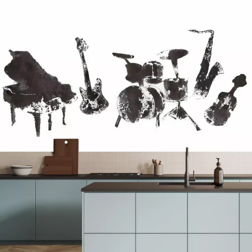 Sticker  instruments de musique, graphismes noir et blanc, abstraction
