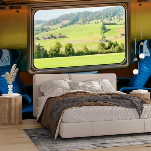 Papier peint  Vue depuis la fenêtre sur un magnifique paysage suisse