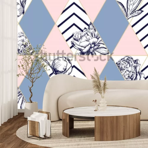 Papier peint  Motif géométrique pivoines