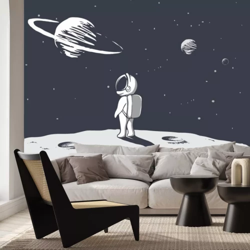 Sticker  Astronaute de l'espace regardant des planètes lointaines