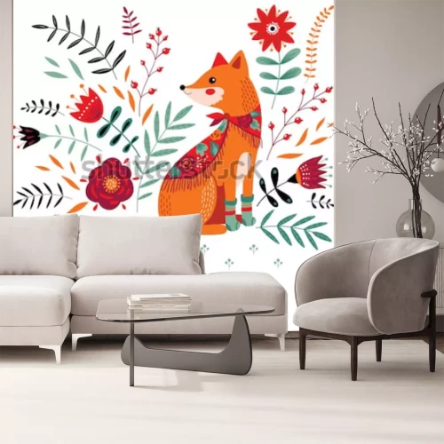 Sticker  illustration de renard dessiné à la main