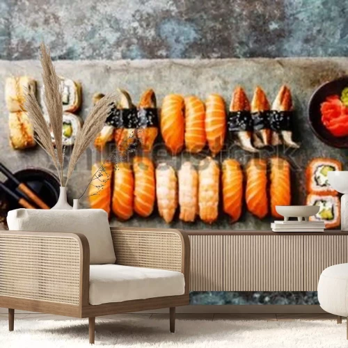 Papier peint  Plat de sushis sur un plateau en ardoise