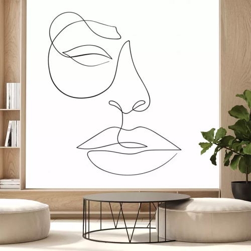 Sticker  Une face de dessin au trait. Art de minimalisme moderne, contour esthétique. Style minimaliste de portrait de femme abstraite. Illustration vectorielle d'une seule ligne