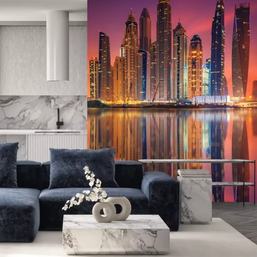 Sticker  Panorama nocturne de la ville de Dubaï