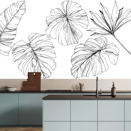 Sticker  Feuilles déchiquetées exotiques dessins en noir et blanc