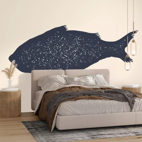 Sticker  Poisson, silhouette. Logo vintage, impression rétro, affiche