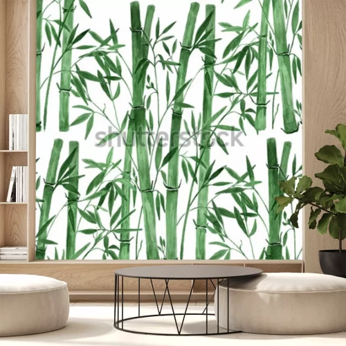 Sticker  Bambou sur fond blanc. Illustration sans soudure aquarelle dessinée à la main.