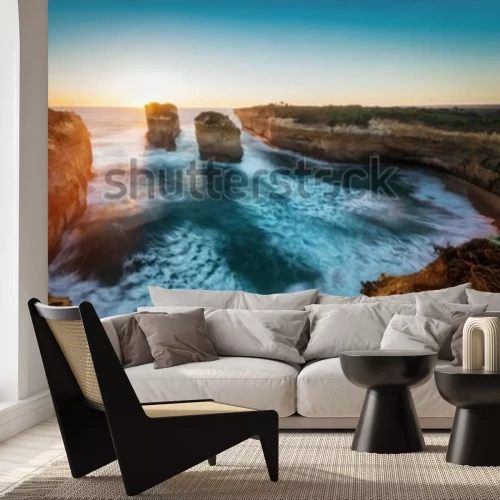 Papier peint  Paysage avec océan et montagnes