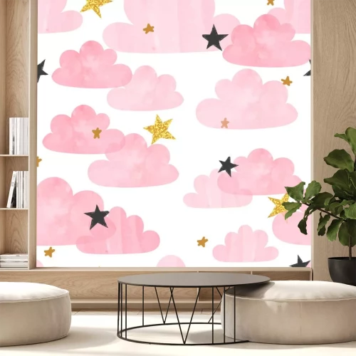 Sticker  Nuages et étoiles version aquarelle rose