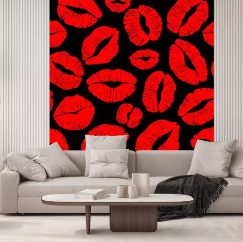 Sticker  Lèvres rouges imprimer isolé sur fond noir.