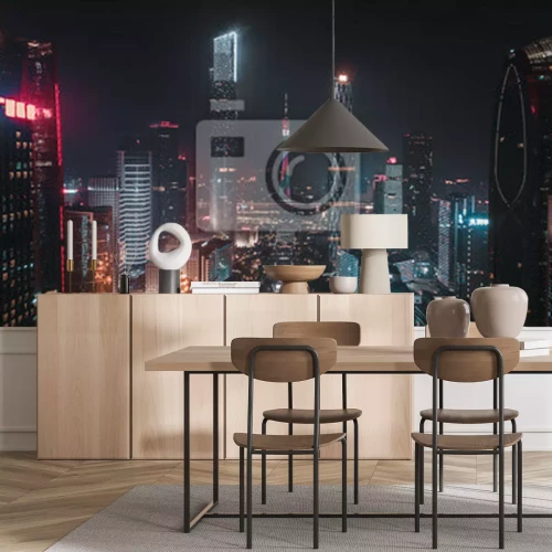 Papier peint  A Panorama urbain avec gratte-ciel illuminés