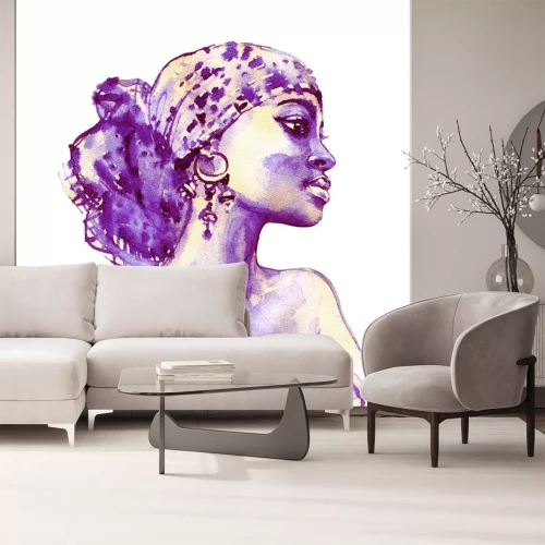 Sticker  Femme africaine aquarelle beauté. Illustration de mode de peinture. Portrait dessiné de main de jolie fille sur fond blanc