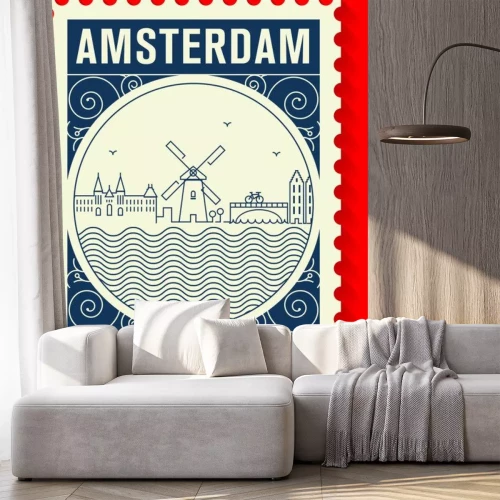 Sticker  Style de ligne de ville d'Amsterdam Design de timbres-poste
