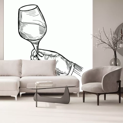 Sticker  Main avec un verre de vin. Style de gravure. Illustration dessinée à la main convertie en vecteur.