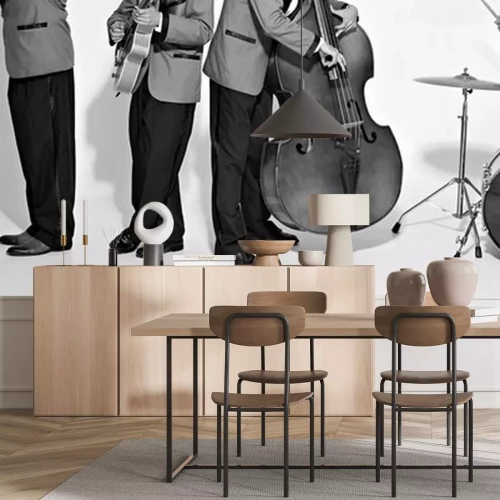 Sticker  Joueurs de groupe de jazz sur blanc. Fond de musique vintage