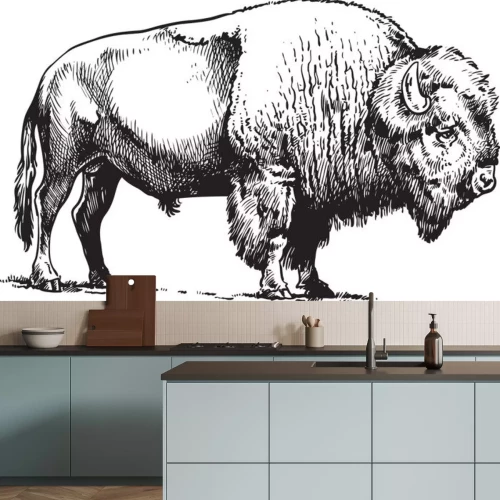 Sticker  Dessin croquis de bison américain noir et blanc